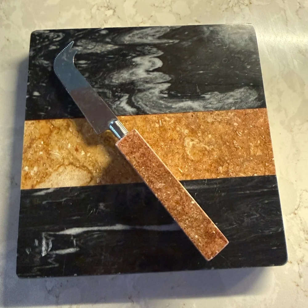 1970s Georges Briard Marble Cheese Board and Knife vintage
